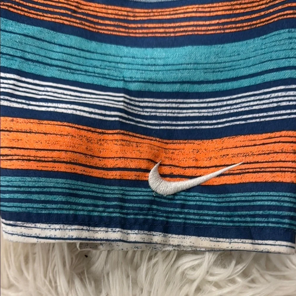 Nike Blue and Orange Striped Shorts with Elastic Waistband